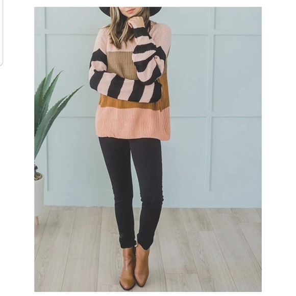 Oversized Crew Color Block Knit Pullover Sweater - Picture 3 of 6